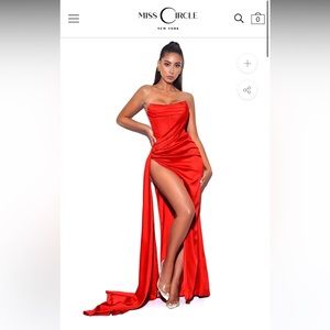 Miss Circle Holly Red Crystallized Corset High Slit Satin Gown. Only worn once
